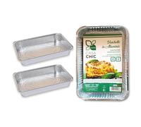 CasaChic Conteneur en aluminium rectangulaire sans couvercle 8 portions, 2 pièces - Grands bacs pour cuisson et emporter (32 x 25 x 5 cm)