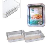 CasaChic Récipient en aluminium rectangulaire avec couvercle 4 portions, 2 pièces - Conteneurs pour aliments, cuisson et stockage (23 x 17 x 5 cm)