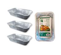 CasaChic Récipient en aluminium rectangulaire sans couvercle 2 portions, 3 pièces - Cuves jetables pour aliments (20 x 14 x 4 cm)