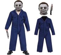 CASACLAUSI Costume de Michael avec masque d'horreur pour enfants avec cheveux effrayants - Combinaison bleue pour Halloween et cosplay