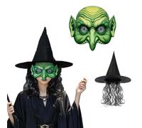 CASACLAUSI Masque de sorcière effrayant avec cheveux gris - Masque réaliste en latex pour adultes - Accessoire d'horreur et de cosplay