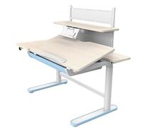 CasaDolce Bureau EMILIA 1, blanc+bleu, 112x60x96,1/130,1 cm, avec étagère, porte-livre et fonction hauteur réglable électroniquement