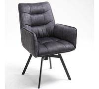 Casadolce Chaise de salle à manger KANOYA, lot de 2, gris foncé, 62x64x93 cm, rembourrée, pivotante à 180°, pieds en métal