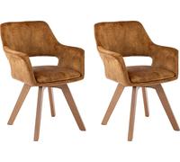 CasaDolce Chaise de salle à manger LAMI, lot de 2, 58x61x83 cm, curry, rembourrée, pivotant à 360°, pieds en métal