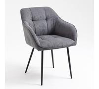 CasaDolce Chaise de salle à manger MESINA, lot de 2, gris foncé, rembourrée, avec accoudoirs, pieds métalliques noirs