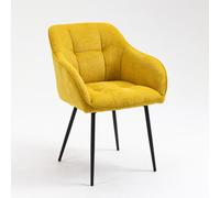 CasaDolce Chaise de salle à manger MESINA, lot de 2, jaune, rembourrée, avec accoudoirs, pieds métalliques noirs