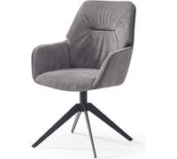 CasaDolce chaise de salle à manger TERRIS, gris, 58x62x92 cm, rembourrée, accoudoirs, plateau tournant à 180° dans le pied, pieds en métal