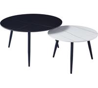 CasaDolce Ensemble de tables basses GEMINIA, 80x45 & 60x40 cm, blanc & noir motif marbre avec veines d'or, plateaux de table en céramique