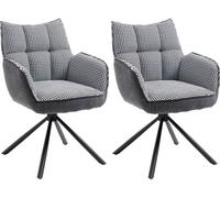CasaDolce, Lot de 2 chaises repas OGNIR, textiles, blanc noir + gris foncé, structure métallique noire, avec accoudoirs