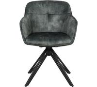 CasaDolce, set de 2 chaises de repas ROCKER, vert foncé, 100% polyester, base en métal noir, avec accoudoirs