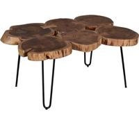 CasaDolce Table basse HEXED, acacia, 100x65x45 cm, plateau en six parties, pieds en métal