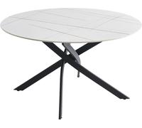 CasaDolce Table de salle à manger TAXANA, blanc avec veines d'or, motif marbre, 133x76 cm, pierre frittée, pieds en métal