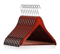 Casafield - 10 cintres en bois de cerisier - Bois de lotus de qualité supérieure avec encoches et crochet pivotant chromé pour vêtements, manteaux, vestes, pantalons, chemises, jupes