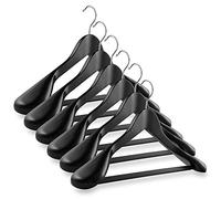 Casafield - 6 cintres noirs en bois à épaules larges - Bois de lotus de qualité supérieure, barre antidérapante pour pantalon et crochet pivotant chromé pour vêtements, manteaux, vestes, pantalons,