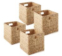 Casafield Lot de 4 paniers de rangement pliables en jacinthe d'eau pour salle de bain, chambre à coucher, buanderie, garde-manger, étagères 26,7 x 26,7 cm, naturel