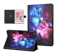 CasaFuny Coque pour iPad Air 2/Air 1/ipad 9.7 Pouces 2018/2017(6ème / 5ème Génération),Etui de Protection avec Poche Housse Case Cover avec Fonction Sommeil/Réveil Automatique,Loup