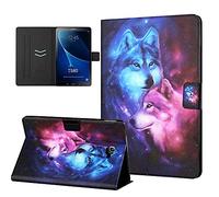 CasaFuny Coque pour Samsung Galaxy Tab A6 10.1" Folio Case Cover Tablette Housse avec Fonction Auto Réveil/Sommeil PU Cuir Étui pour Samsung Galaxy Tab A 10.1" 2016 SM-T580/SM-T585,Loup