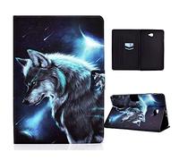 CasaFuny Coque pour Samsung Galaxy Tab A6 10.1" Folio Case Cover Tablette Housse avec Fonction Auto Réveil/Sommeil PU Cuir Étui pour Samsung Galaxy Tab A 10.1" 2016 SM-T580/SM-T585,Loup au clairdelune
