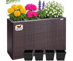 CASAIA Bac à Fleurs en Polyrotin Brun | Jardinière, 4 Pots amovibles, Balconnière Vertical, Plantes intérieur extérieur pour Jardin, Balcon, Terrasse, 95x27x60cm