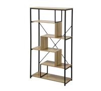 Casâme Étagère Moderne - Multi-Compartiments - Style Industriel - Décor Chêne et Noir - Panneaux de Bois et métal Noir - Meuble de Rangement - pour Salon - 84 x 34 x H160 cm