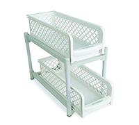 CASÂME Petite Étagère de Rangement 2 Tiroirs - Paniers Coulissants et Amovibles - 2 Niveaux - Gain de Place - Pour Placard - Dessous d'Évier - Cuisine - Plastique - Blanc - H19,5cm