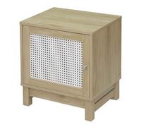 CASÂME Table de Chevet 1 Porte - Cannage Blanc - Imitation Rotin - Table de Nuit - Style Naturel - Bois et Blanc - Rangement d'Appoint - pour Chambre - 45 x 35 x H50cm