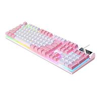 CasaNexa Clavier de Jeu Mécanique USB 104 Touches RGB Rétroéclairé LED avec Effets d'Éclairage pour PC Bureau Gaming, Rose Blanc