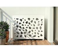 Casanoov Cache Clim ANETO SUNNY Aluminium Blanc Taille S 1 m x 0,8 m x 0,6 m Structure Renforcée Motif Galets Design Moderne Protection Clim Extérieure Pose Murale ou Sol Kit Complet Barre Renfort