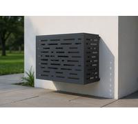 Casanoov Cache Climatisseur Exterieur Amaro Arlberg Taille S - 90 x 68 x 60 cm - Acier Gris Anthracite Motif Lignes - Protection Solide Élégante Design Unité Extérieure Pompe À Chaleur Durable