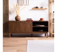 CASANOOV Meuble TV Scandinave Nolan 140x40x60 cm 1,4x0,4x0,6 m Noyer MDF Design Moderne Rangement 2 Portes 4 Niches Salon Élégant Résistant Haute Qualité Charge 50 kg Pieds Pin