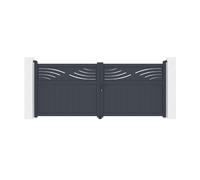Casanoov Portail battant 3,4m HALTI H.140cm alu gris + 2 poteaux 20x20cm H.166cm