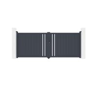 Casanoov Portail battant 3,5m GIONA H.140cm alu gris + Portillon 1M CIMONE H.140cm alu