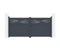 Casanoov Portail battant 3m HALTI H.140cm alu gris + 2 poteaux 20x20cm H.166cm