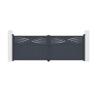 Casanoov Portail battant 4m HALTI H.140cm alu gris + 2 poteaux 20x20cm H.166cm