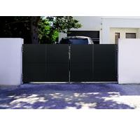 Casanoov Portail battant acier 3,5m NALI H.140cm Noir mat + 2 poteaux acier DARIO