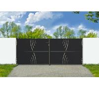 CASANOOV Portail Battant Acier NALI VELETA 293x120 cm 3x1,2 m 4 m² Noir Mat Design Motif Nature Extérieur Sécurisé Robuste Acier Galvanisé Compatible 306-311 cm Serrure Incluse Résistant Intempéries