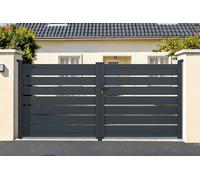Casanoov - Portail Battant Aluminium VOGEL - 300 x 143 cm - 3 m x 1,43 m 4,29 m² - Gris Anthracite RAL 7016 Ajouré Lames Horizontales Deux Vantaux Résistance Vent 60 km/h Kit Complet Serrure Barillet
