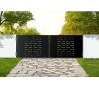 Casanoov Portail Battant NALI ARLBERG 3,5x1,2m Acier Noir Mat - Design Plein Motif Lignes Graphiques - Robuste Sécurisé Résistant Intempéries - Montage Facile Clôture Jardin Élégante 350x120cm