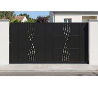 Casanoov Portail coulissant acier 3,5m NALI VELETA H.180cm noir + Portillon H.180cm noir