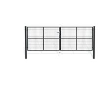 Casanoov Portail Grillage RAZO 4x1,4 m Gris Anthracite - Portail Battant 2 Vantaux avec Poteaux Inclus - Acier Galvanisé Robuste - Sécurisé, Durable et Anti-Corrosion - Kit Complet 383x140 cm