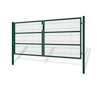 Casanoov Portail Grillage Rigide RAZO 3x1,40 m Vert - Battant 2 Vantaux avec Poteaux Inclus - Acier Galvanisé Thermolaqué - Robuste Résistant Intempéries Anti-Corrosion - Kit Complet 285x140 cm