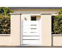 Casanoov Portillon Aluminium Ajouré VOGEL 100 x 125 cm - Blanc Mat - 1m x 1,25m - Résistance au Vent 60 km/h - Motorisable - Serrure À Barillet - Accessoires Inclus - Kit