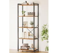Casaottima Étagère à livres à 5 niveaux, bibliothèque moderne en bois pour chambre à coucher, étagère industrielle pour salon, maison, bureau, cuisine, étagère sur pied, étagère de rangement, vintage