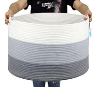 Casaphoria Panier à linge en corde de coton pour salon - Panier de rangement tissé avec poignée pour couvertures, serviettes et oreillers, gris clair (55,9 x 55,9 x 35,6 cm)