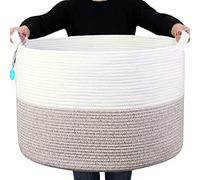 Casaphoria Panier à linge en corde de coton tissé avec poignée de rangement pour couettes, coussins, fils - Taille XXXL - 55,1 x 55,1 x 35,1 cm