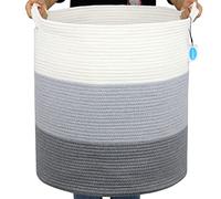 Casaphoria Panier de rangement en corde de coton, panier rond pour couvertures, salon, panier tissé avec poignées pour salle de bain, chambre à coucher, panier à rayures, grand panier à linge