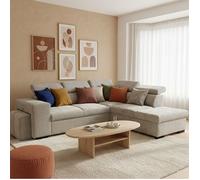 CASAPY ALYA Taille L. Canapé d'angle convertible Gris LIGHT GREY (tissu tissé plat ) - L.260 x H.70 x P.183 cm - Réversible -