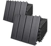 CASARIA® 22x Dalles WPC clipsables 30x30cm dalle terrasse extérieur antidérapant sol jardin caillebotis résistant UV intempéries imitation bois composite balcon classique anthracite