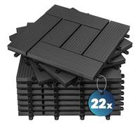 22x Dalles de jardin clipsables en bois composite WPC anthracite 30 x 30cm Type mosaïque Revêtement de sol extérieur