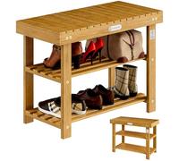 Casaria® 2en1 Meuble à Chaussures avec Banc en Bois d'acacia Dur Robuste étagère à Chaussures 2 tablettes Rangement Armoire